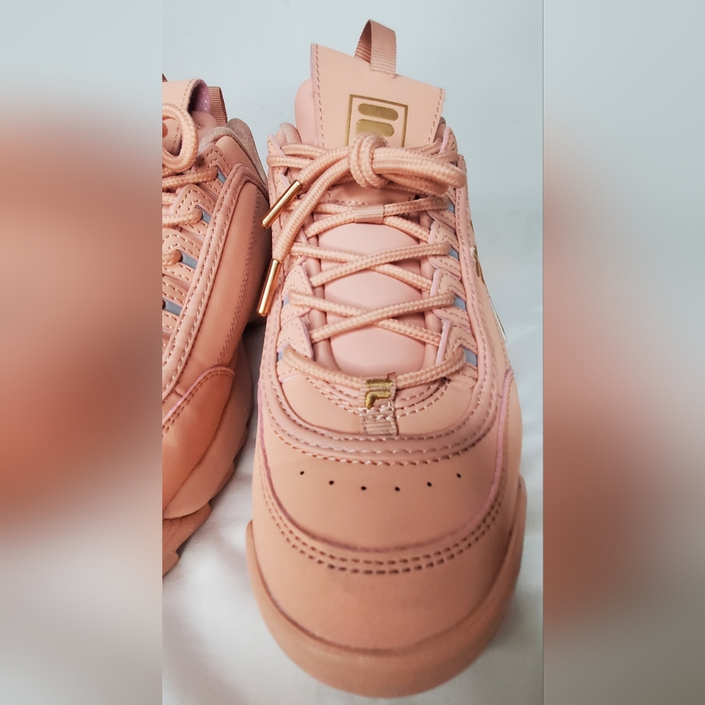 FILA Disruptor Women's Peach Color and Metalic Gold Accent Sneakers - Picture 5 of 11